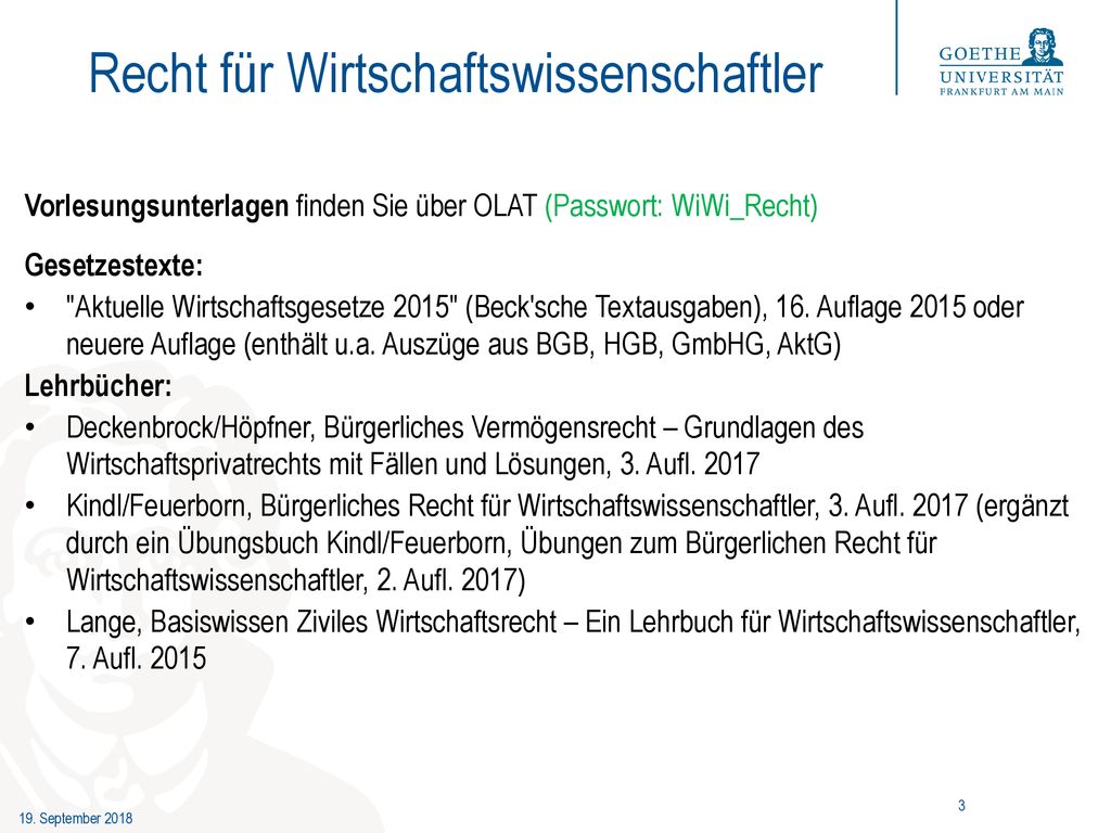 Recht F R Wirtschaftswissenschaftler Privatrechtlicher Teil Ppt